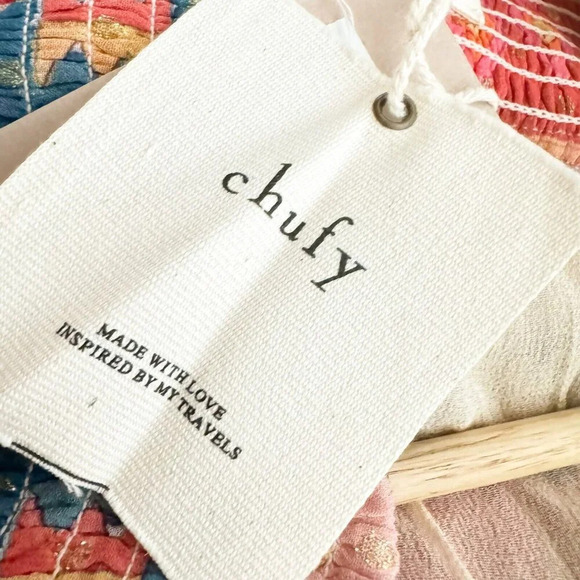Chufy Memories of Peru Colourful Ethnic Print Off The Shooulder Chiffon Dress L - Picture 7 of 7
